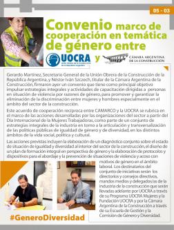Convenio marco de cooperaci&oacute;n en tem&aacute;tica de g&eacute;nero entre la UOCRA y CAMARCO