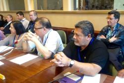 Gerardo Mart&iacute;nez junto a miembros del Consejo de Administraci&oacute;n y Victor Baez Secretario General de la CSA realizaron la Reuni&oacute;n de las trabajadoras y trabajadores de las Am&eacute;ricas en el marco de la 104 CIT OIT