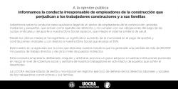 Informamos la conducta irresponsable de empleadores de la construcci&oacute;n que perjudican a los trabajadores constructores y a sus familias