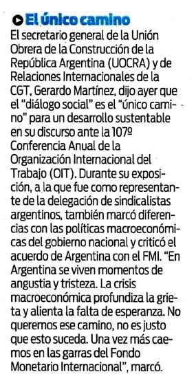 Discursos de Gerardo Martinez en OIT - Repercusiones.